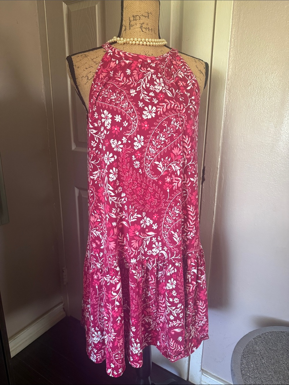 LOFT Pink Paisley Halter Midi Dress
